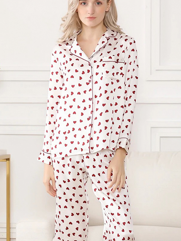 Pyjamas aus Seide für Damen Langärmliges Damen Pyjama-Set aus Seide A013