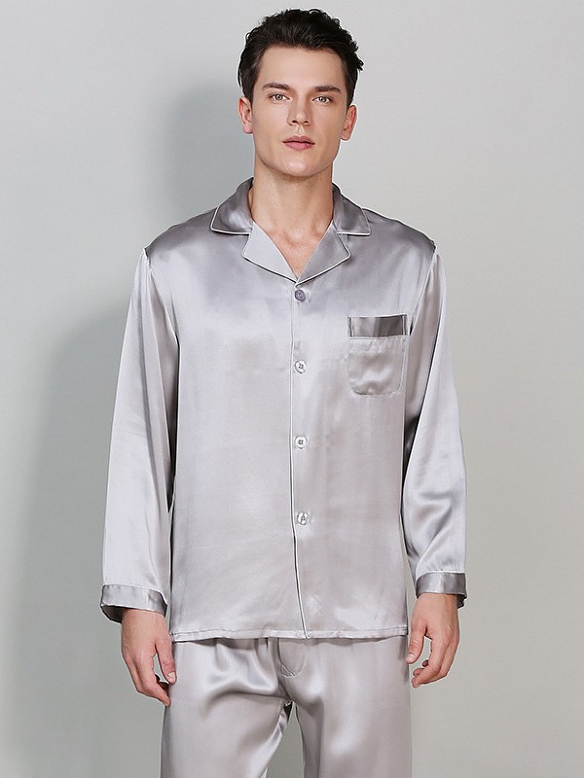 19 Momme Luxus Langes Pyjama-Set aus Seide für Herren Nachtwäsche aus Seide E001