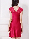 Knielanges V-Ausschnitt Nachthemd aus Seide mit Spitze für Damen C002