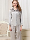Langes Klassisches Pyjama-Set aus Seide für Damen Seidenpyjama Nachtwäsche aus Seide (mehrfarbig) A002