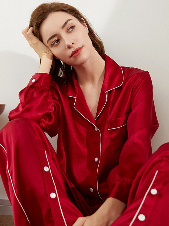 Damen 19 Momme Luxus Seide Schlafanzug Pyjama aus Seide A014