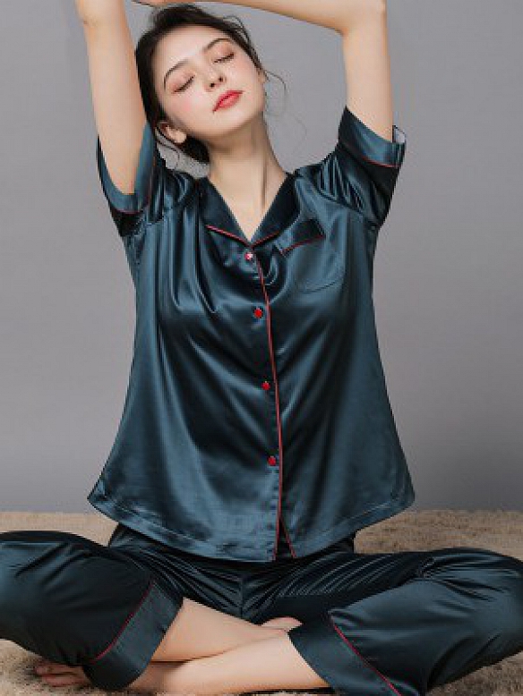 Klassisches Maulbeerseide Couple Pärchen Pyjama Set Schlafanzug aus Seide A019