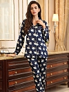 Langes Geblümtes Pyjama Set aus Seide Luxus Seidenpyjama für Damen A017