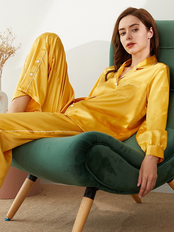 Damen 19 Momme Luxus Seide Schlafanzug Pyjama aus Seide A014