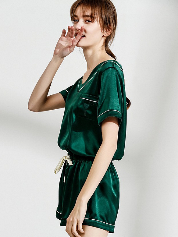 Damen 16 Momme Seide Kurzs Pyjama Set Luxus Kurzes Seidenpyjama A018