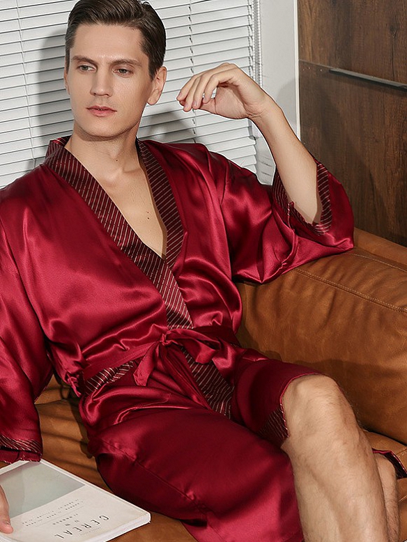 Langer Maulbeerseide Morgenmantel Badenmantel für Herren F002