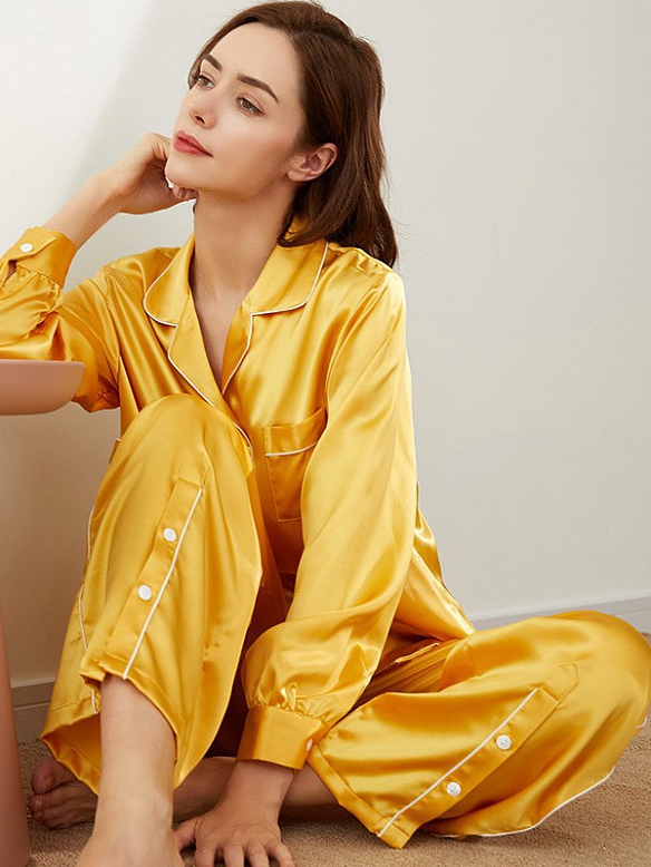 Damen 19 Momme Luxus Seide Schlafanzug Pyjama aus Seide A014