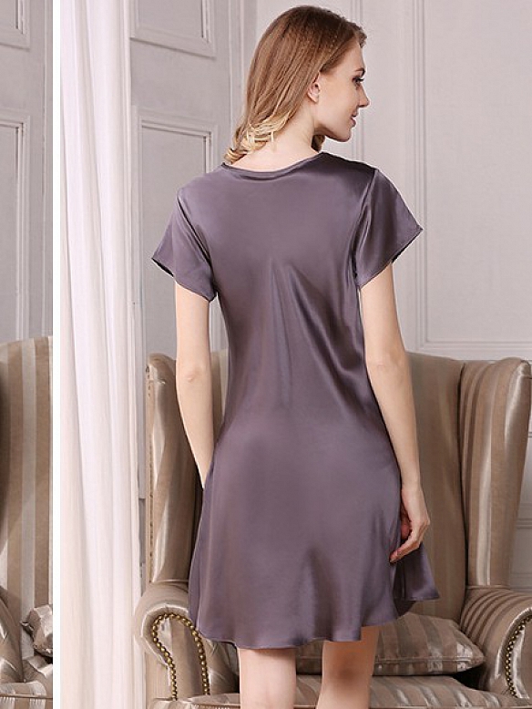 Kurze Seide V-Ausschnitt Nachthemd mit Blumenmuster Spitze für Damen C001