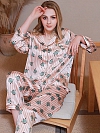 Luxus Langes Pyjama Set aus Seide Maulbeerseide Gemusterter Pyjama A022