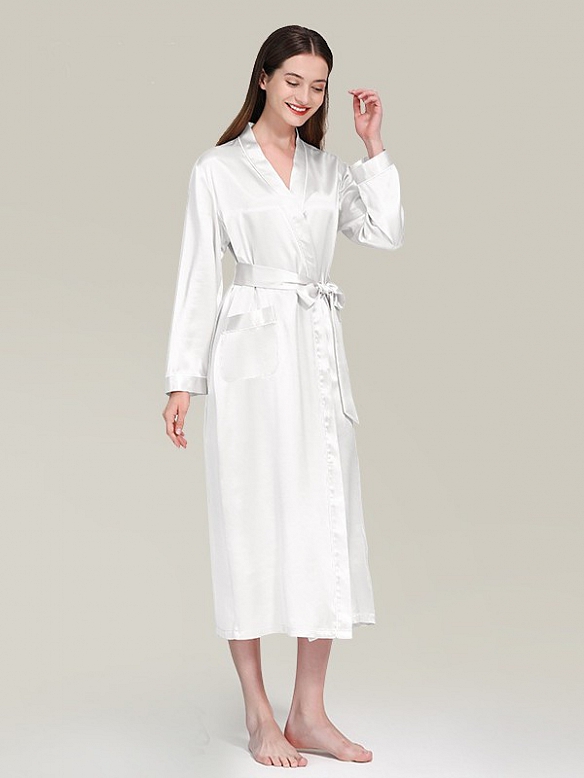 19 Momme Seide Langer Bademantel Morgenmantel mit Gürtel für Damen B004