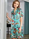 19 Momme Kurzes Geblümtes Pyjama-Set aus Seide für Damen Luxus Nachtwäsche aus Seide A005