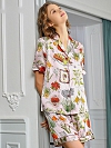 19 Momme Kurzes Geblümtes Pyjama-Set aus Seide für Damen Luxus Nachtwäsche aus Seide A005