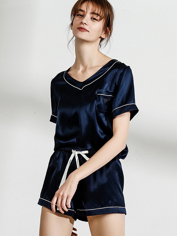 Damen 16 Momme Seide Kurzs Pyjama Set Luxus Kurzes Seidenpyjama A018