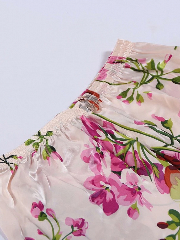 19 Momme Kurzes Geblümtes Pyjama-Set aus Seide für Damen Luxus Nachtwäsche aus Seide A009